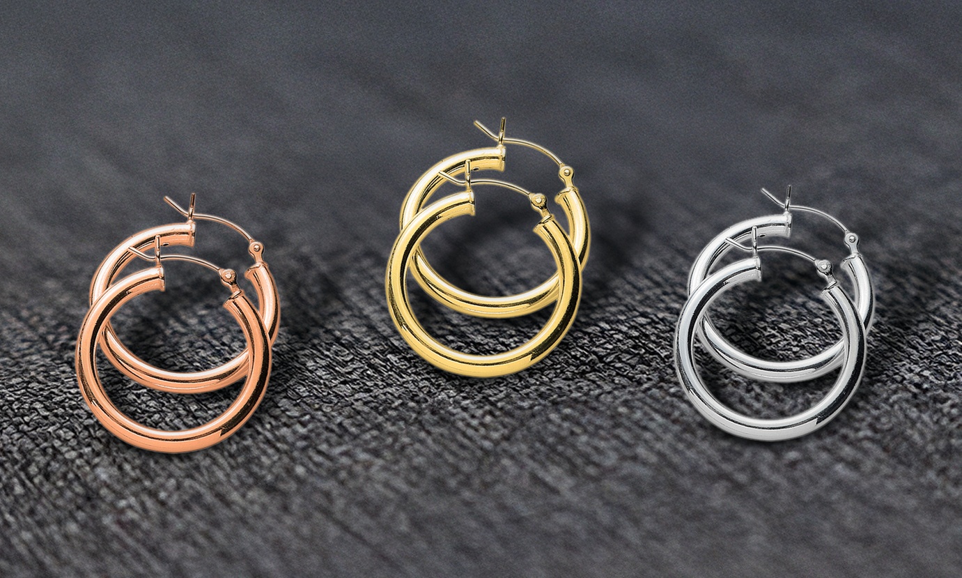 3 Pack Italian Hoop Earrings in sterling silver