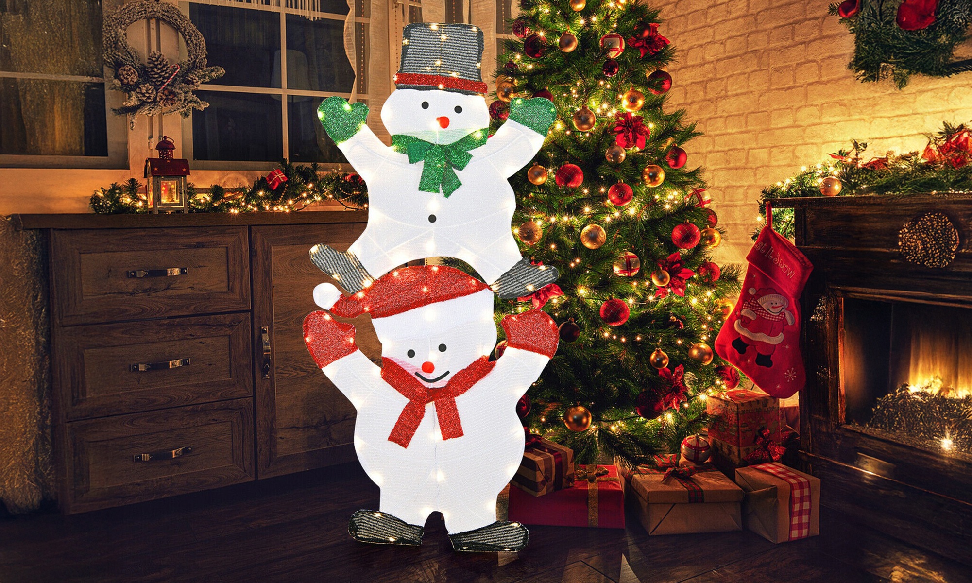 Christmas Yard Sign 54" Snowman Xmas Decorations W/ Stakes & String Lights