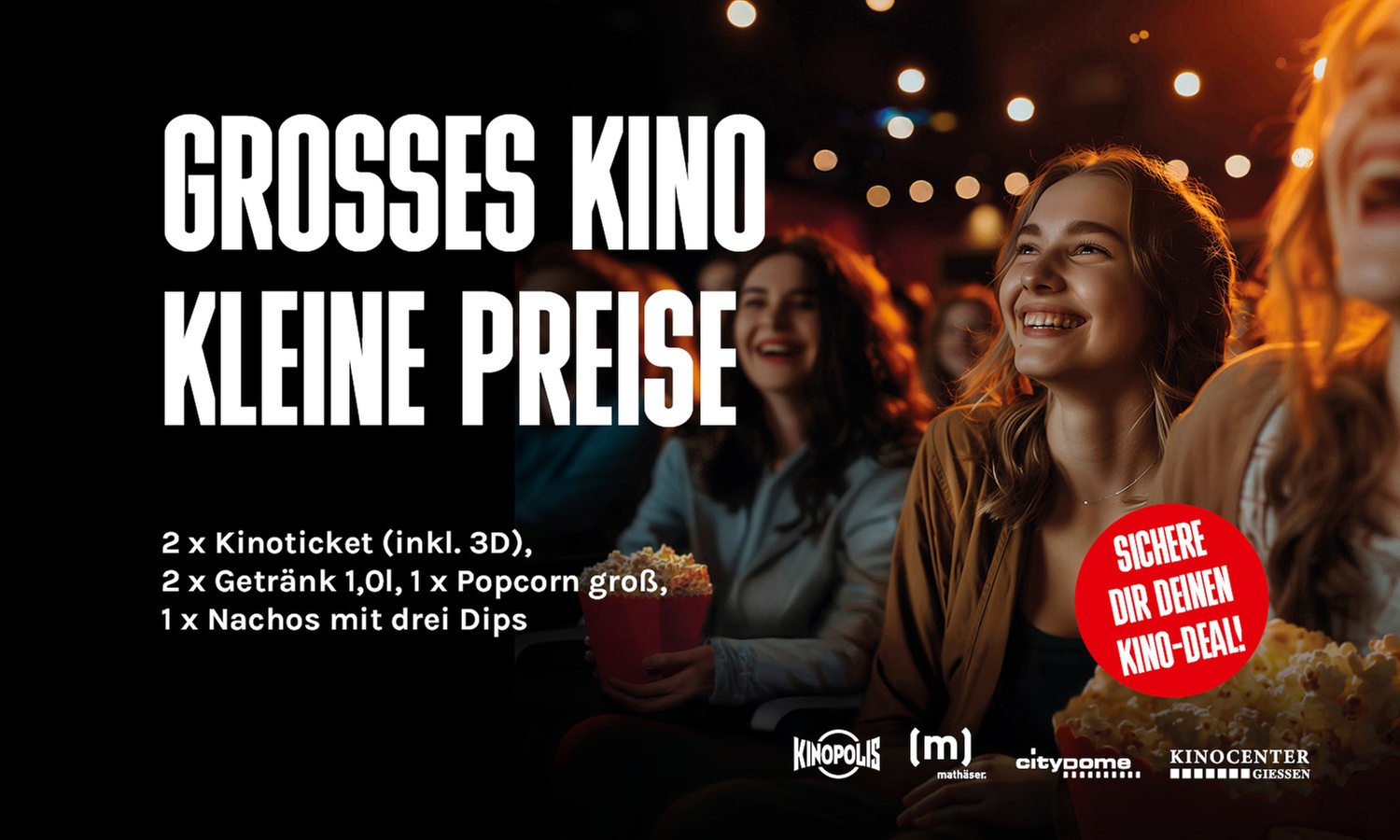 2 Kinotickets inkl. Popcorn, Nachos und Getränken