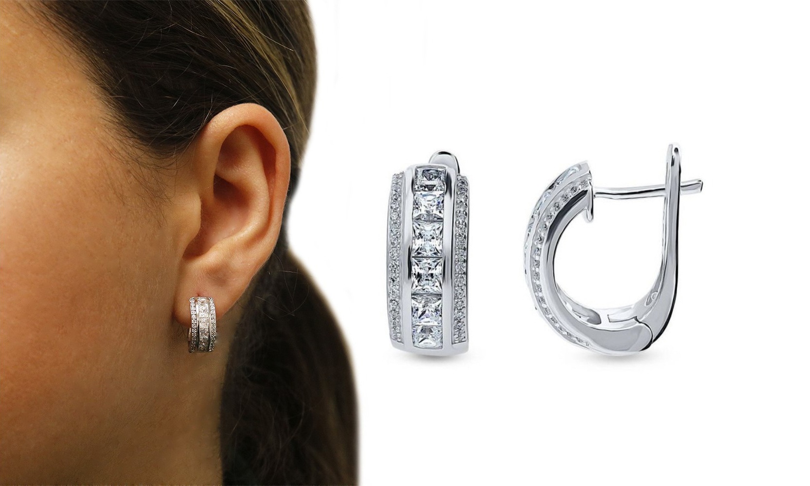 18K White Gold Plated Huggie Earrings Made With Crystals From Swarovski