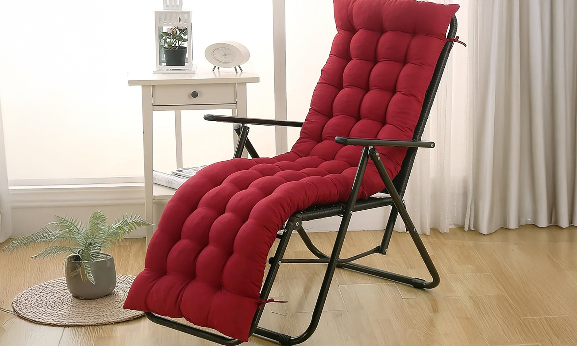 Chaise pliante avec coussin et dossier inclinable
