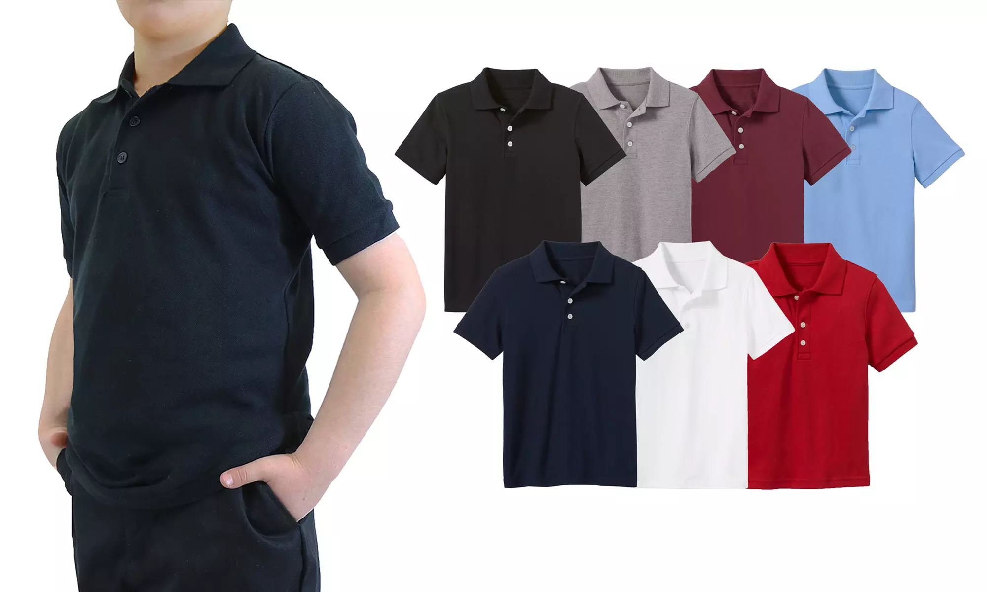 Boy's Short Sleeve School Uniform Pique Polo Shirts (Sizes, 4-20)