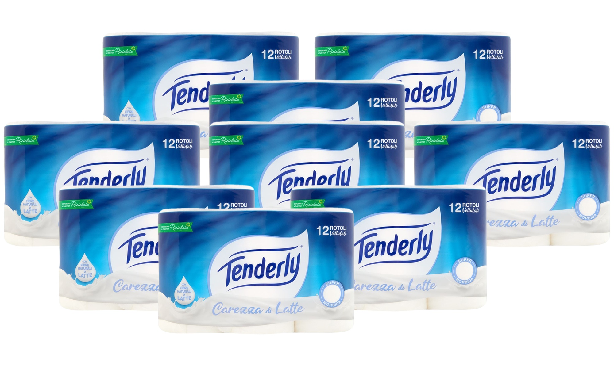 108 rotoli di carta igienica Tenderly Carezze di Latte realizzata con fibre 100% Naturali di latte e Made in Italy