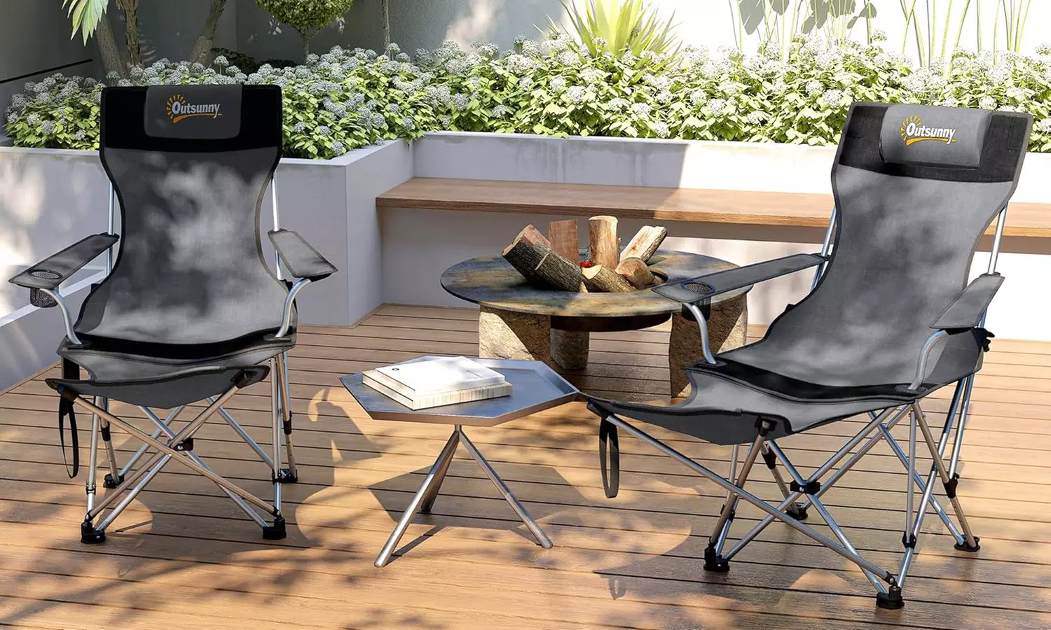 Set of Two Outsunny Folding Camping Chairs