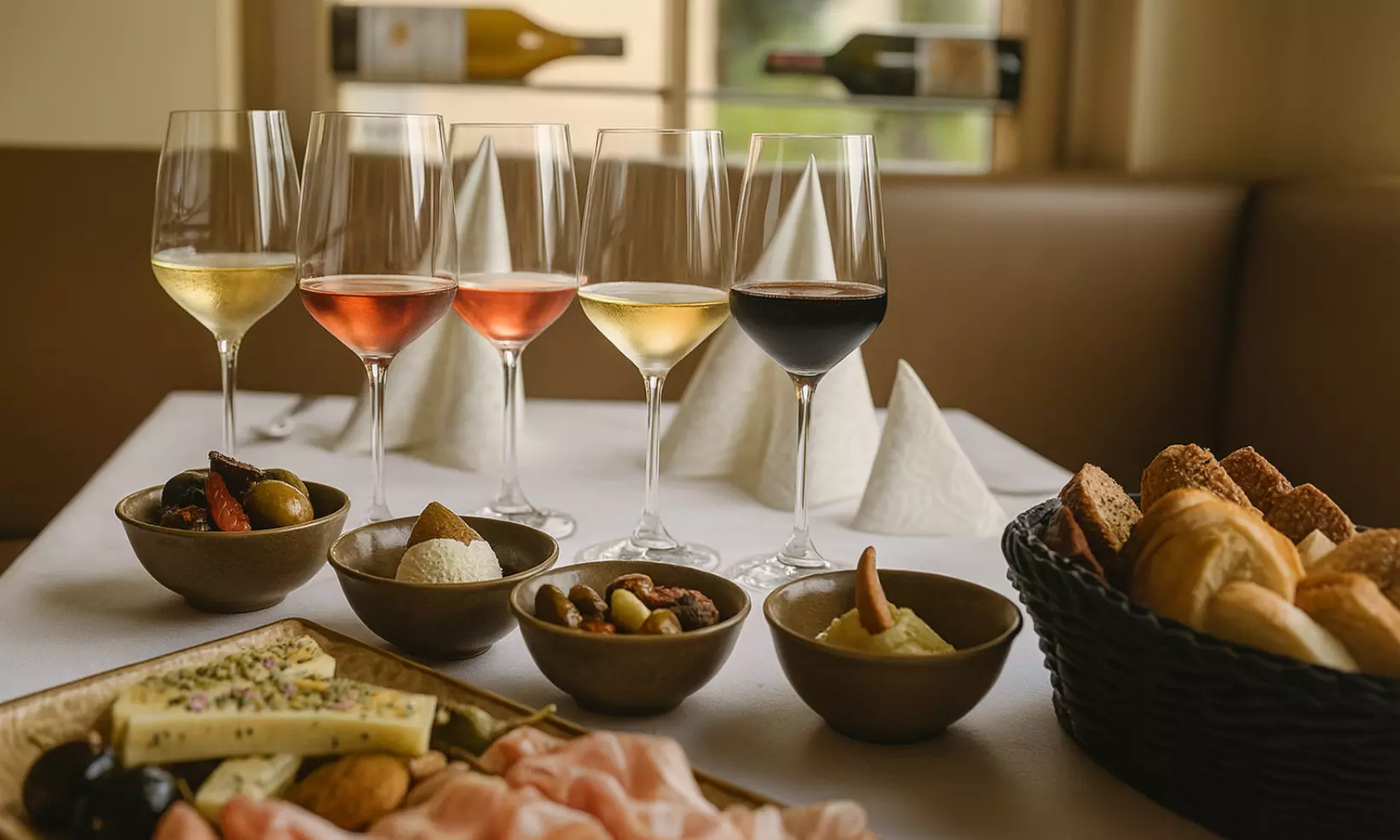 3 Gläser Wein mit We1ns-Hausplatte & Brotkorb für 2 oder 4 Personen