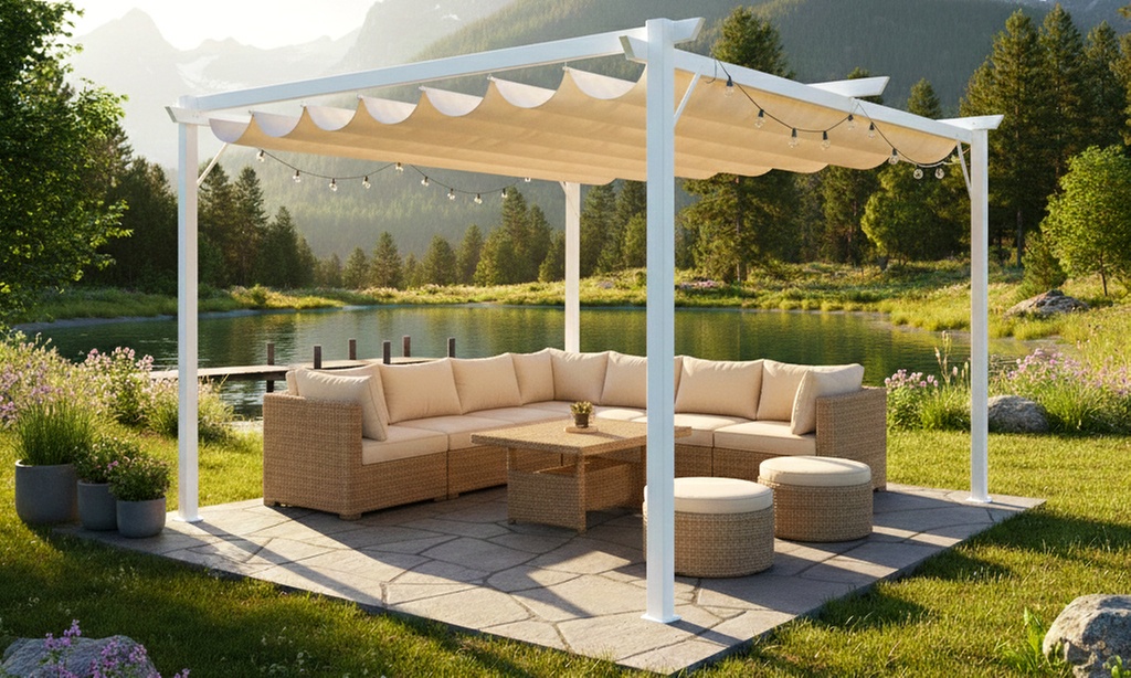 Pergola da giardio in acciaio e telo retrattile