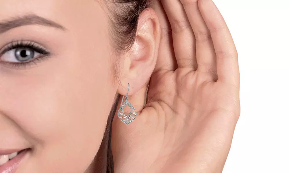 Sterling Silver Diamond-cut Filigree Open Teardrop Dangle Earrings