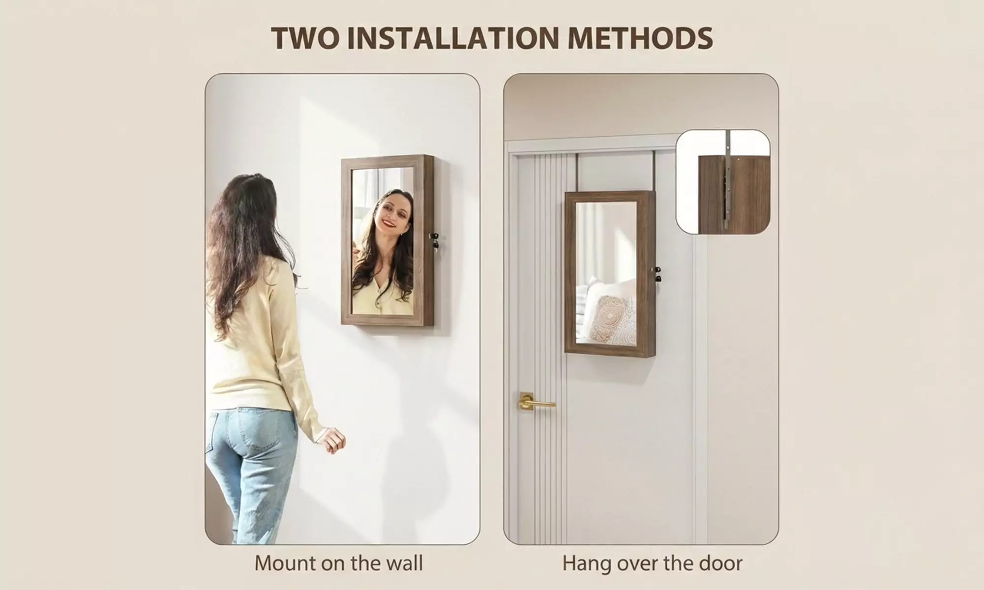 HOMCOM Wall-Mounted Jewellery Storage Cabinet with Mirror