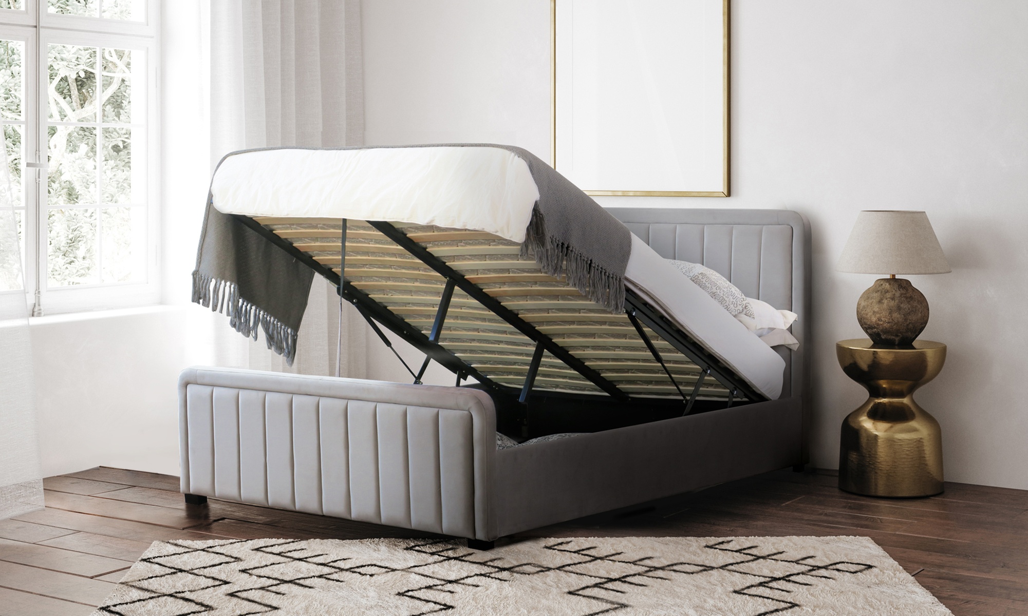 Fabric Borneo Ottoman Bed with Optional Mattress