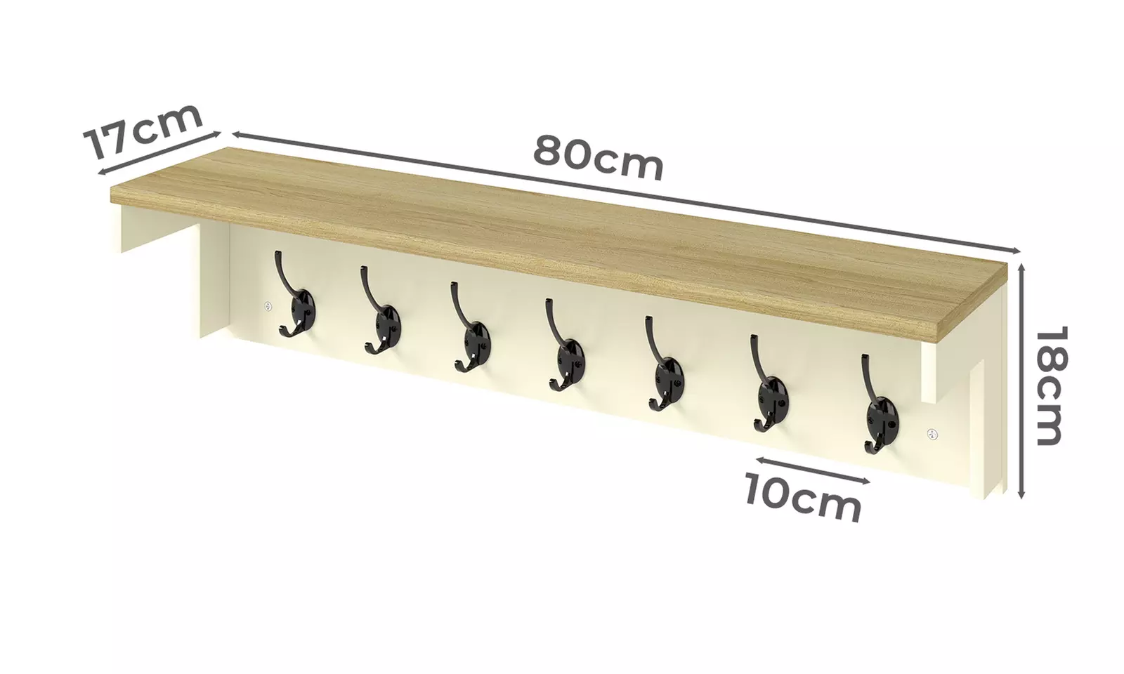 Levede Wall Mounted Coat Rack with Shelf – 7 Double Hooks