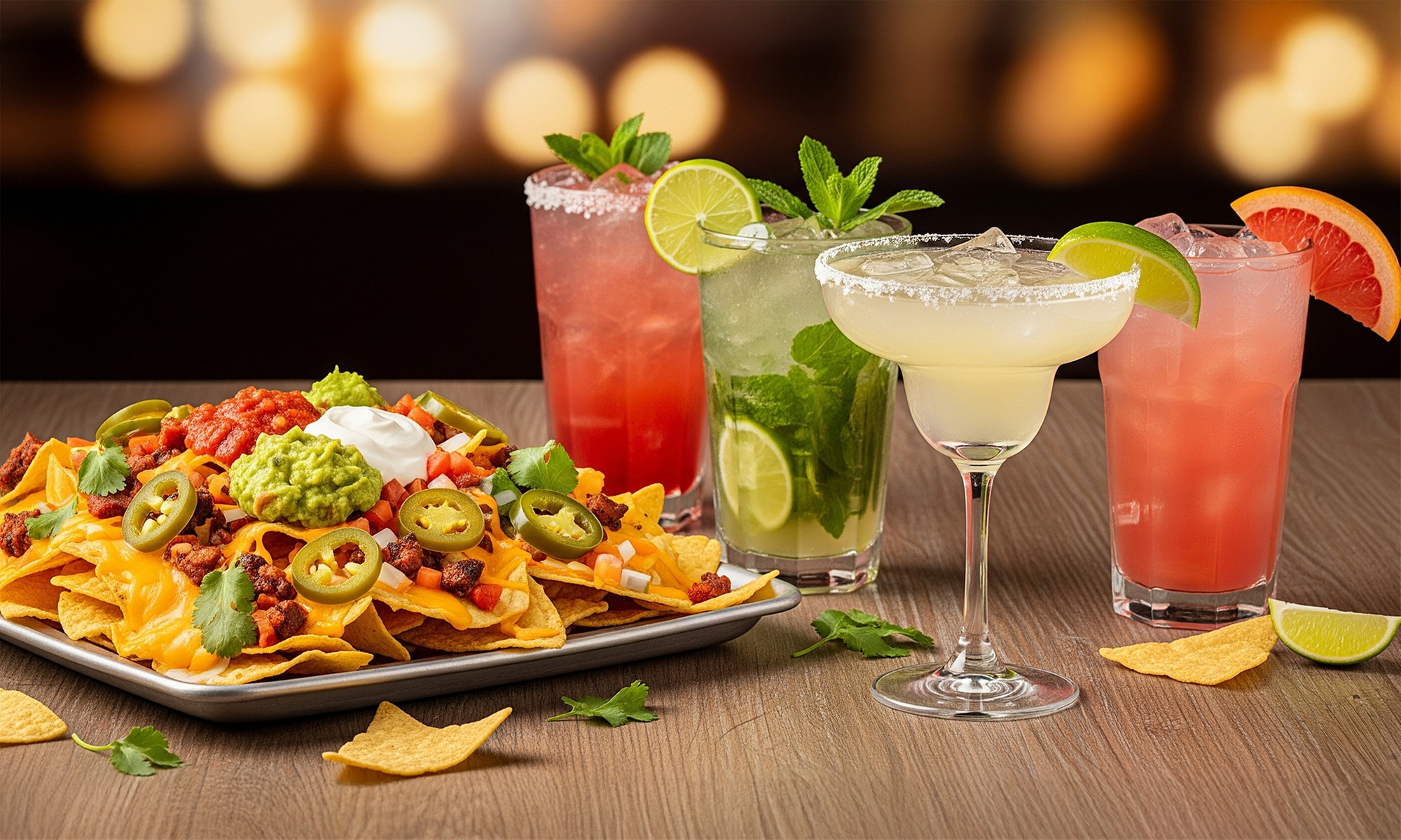 Copa o cóctel a elegir y ración de nachos para 2 o 4 personas