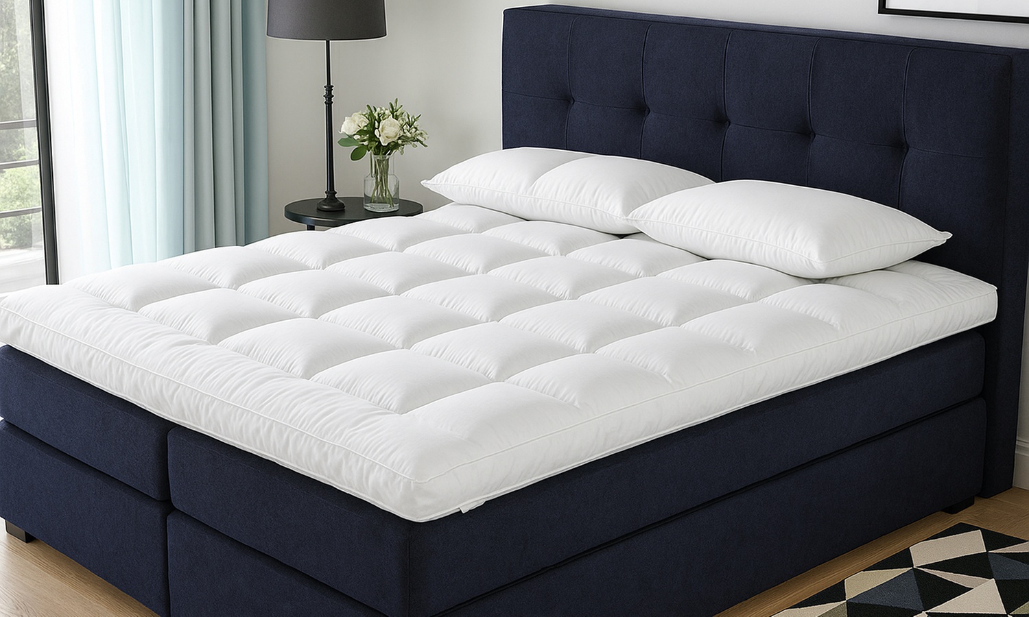 Topper Duo bi-tecnologia in microfibra e schiuma memory termoreattiva, 100% cotone, effetto nuvola, Sampur