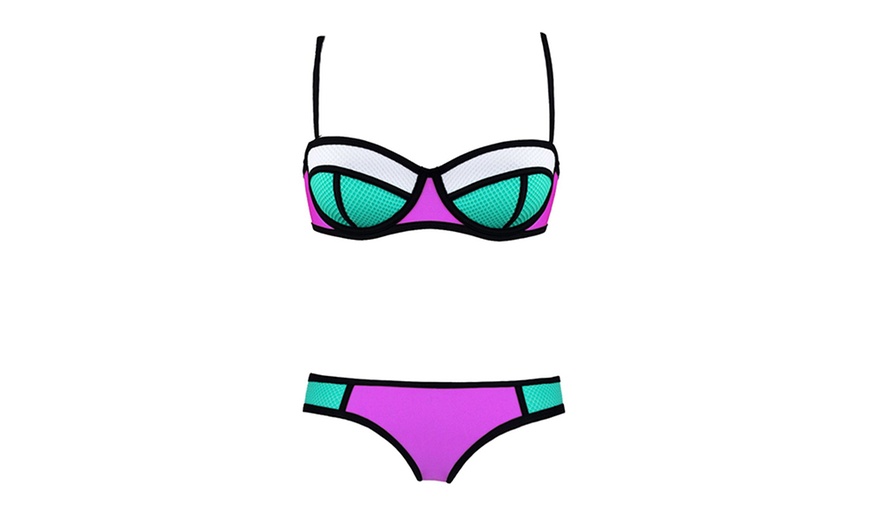 Mesh Colour Block Bikini Set Groupon Goods