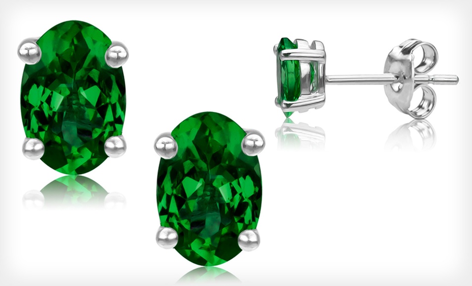 ZKS Designs Created Emerald Stud Earrings in Platinum-Plated Sterling Silver