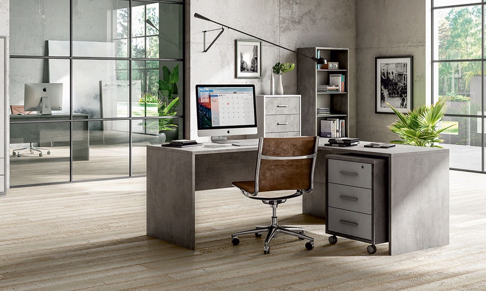 Mobile a 3 ante o scrivania con o senza angolo Sarmog, disponibili in 2 finiture con spedizione gratuita