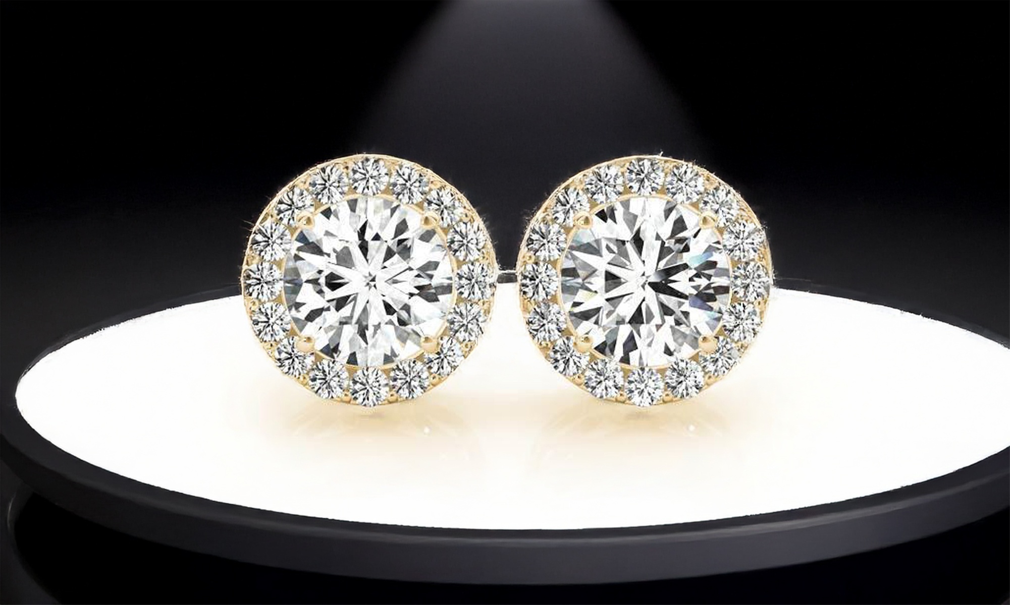 14k Yellow Gold Plated Silver 4 Ct Round Created Diamond Halo Stud Earrings