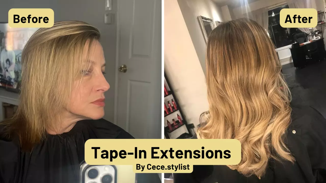 Full or Partial Head Tape-In Extensions with Trim & Style