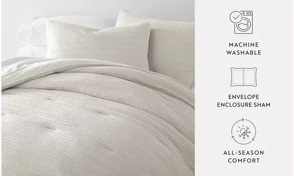 Waffle Textured 3 Piece Comforter Set All Season Ultra Soft Bedding - Second Medium