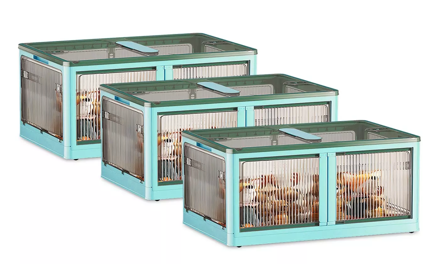 Three-Pack NewHome Stackable Collapsible Storage Bins with Lid