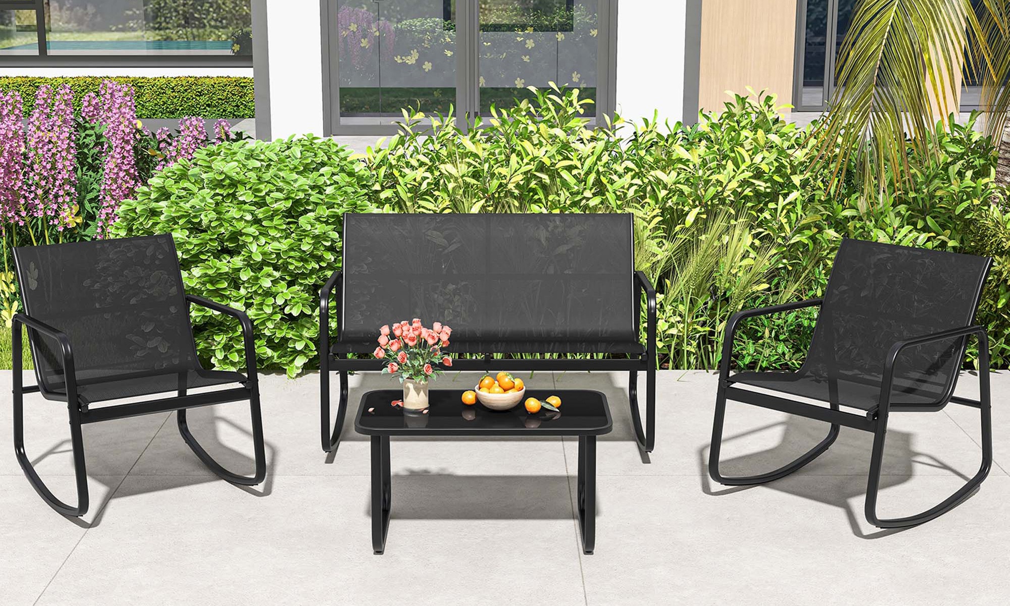 Costway 8- or 4-Piece Patio Rocking Chairs and Loveseat with Glass-Top Table