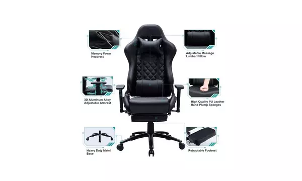 Heavy Duty Gaming Chair with Footrest and Massage,High Back Racing Chair - Second Medium