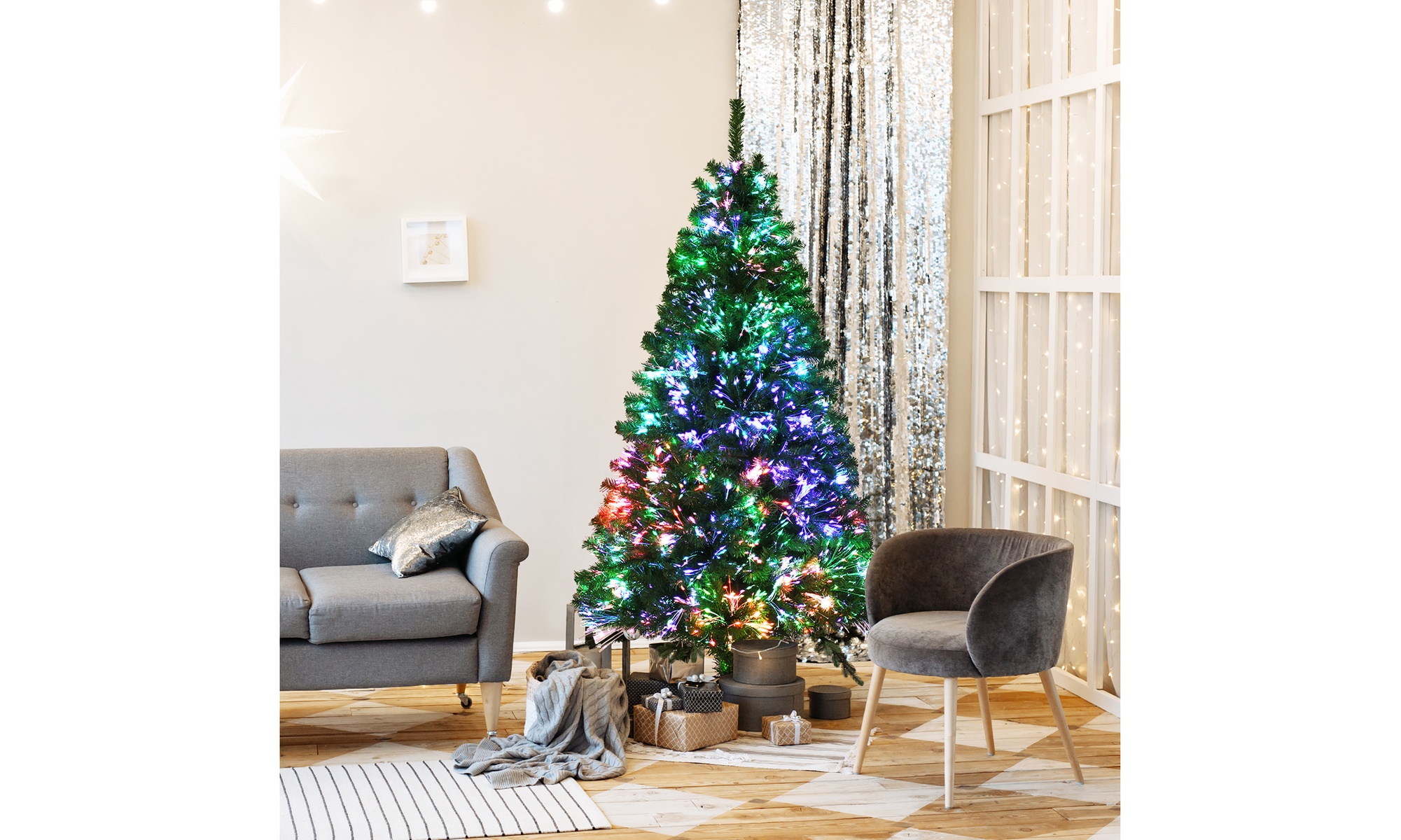 Costway 6ft Pre-lit Fiber Optic PVC Artificial Christmas Tree w/ 617 Branch Tips