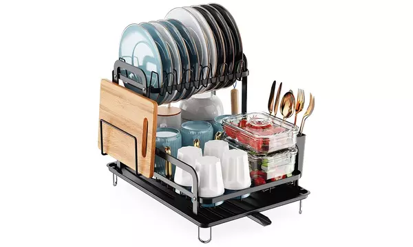 NewHome 2-Tier Dish Drying Rack w/ Drain Board, & Utensil & Cutting Board Holder - Second Medium