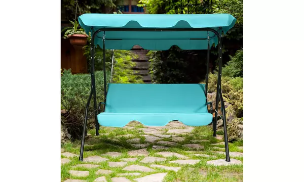 Costway Patio 3 Seats Canopy Swing Glider Hammock Cushioned Backyard Blue - Second Medium