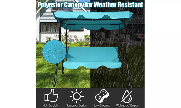 Costway Patio 3 Seats Canopy Swing Glider Hammock Cushioned Backyard Blue - Second Medium