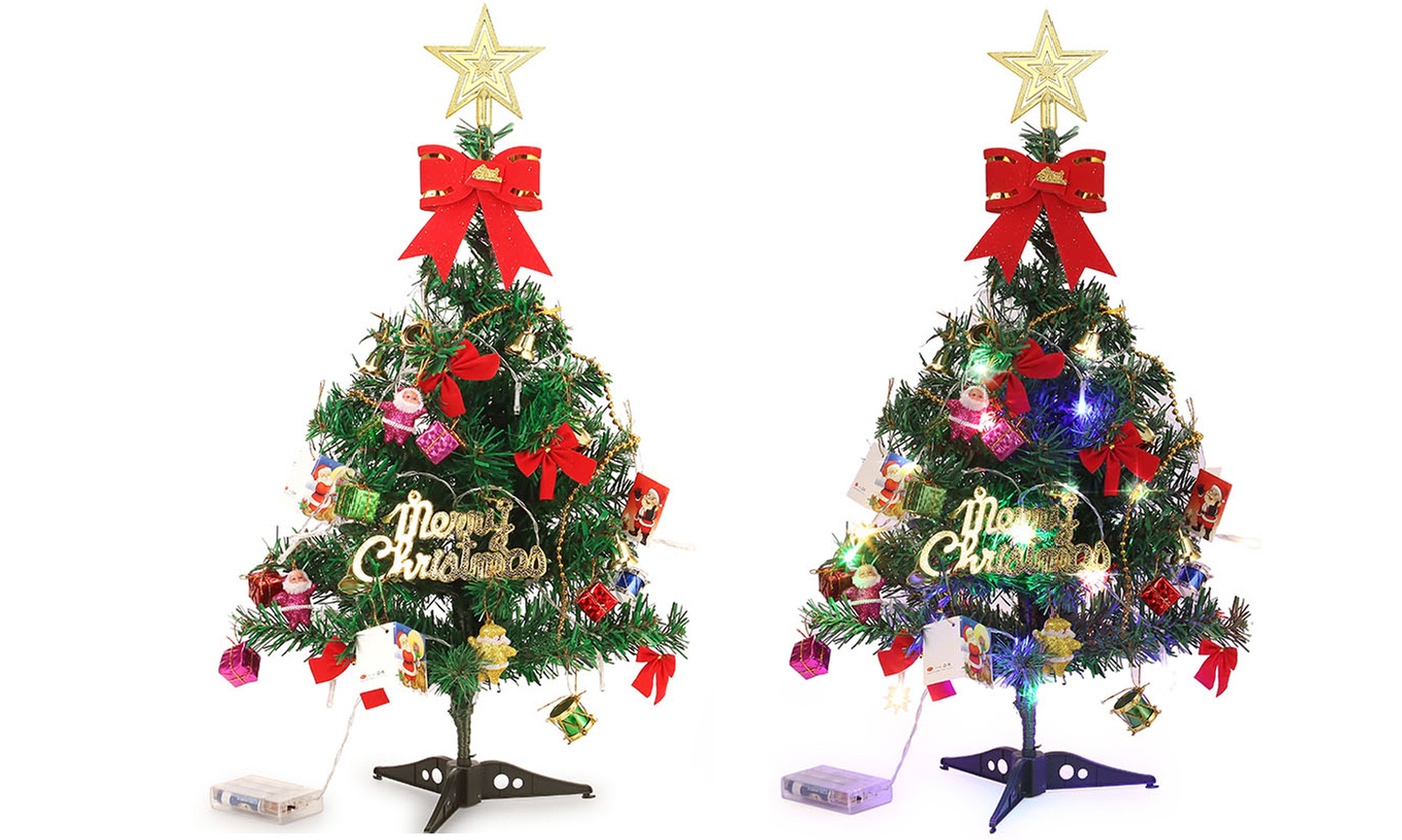 Tabletop Artificial Small Mini Christmas Tree with LED Light & Ornaments