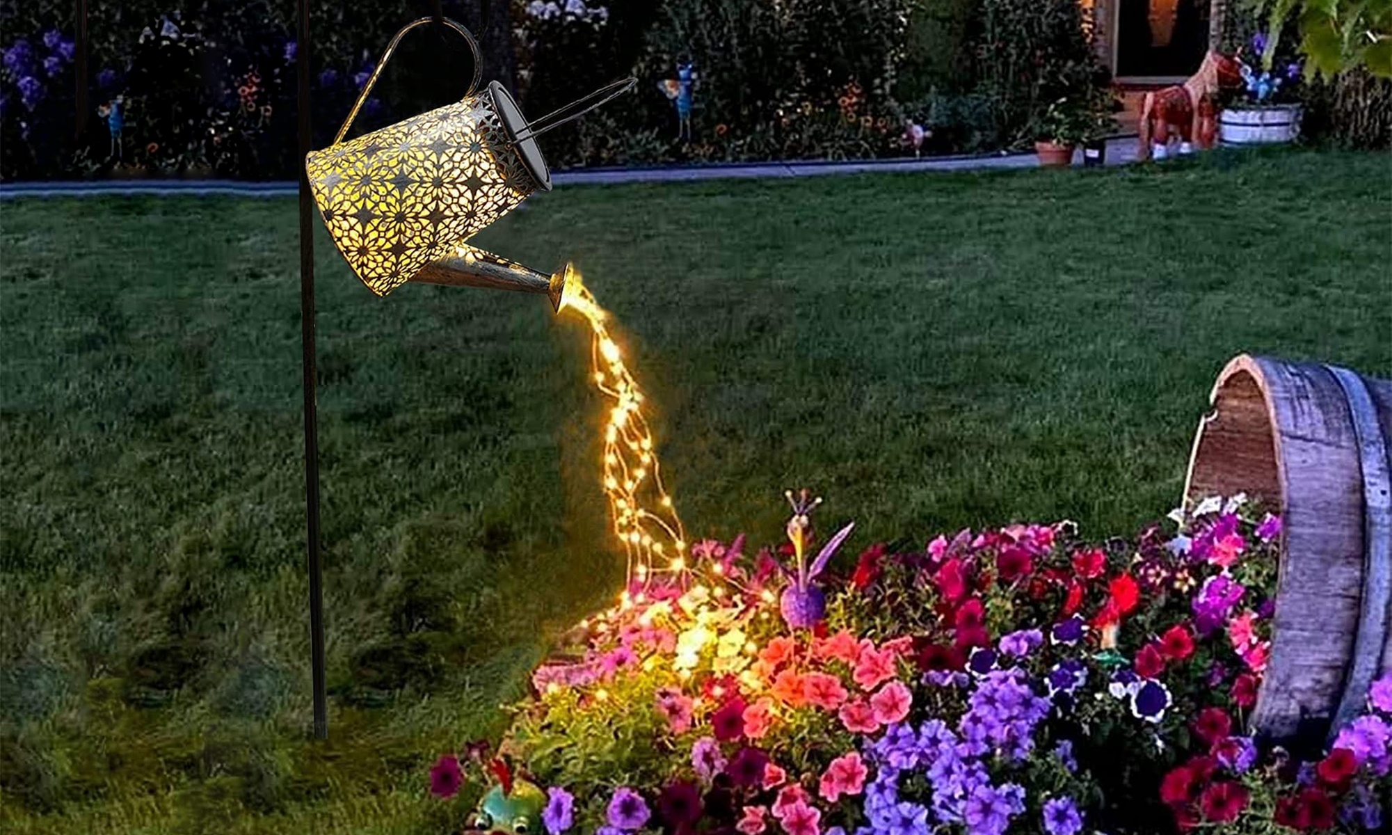 Solar Watering Can with Light String Outdoor Waterproof Christmas Decorations