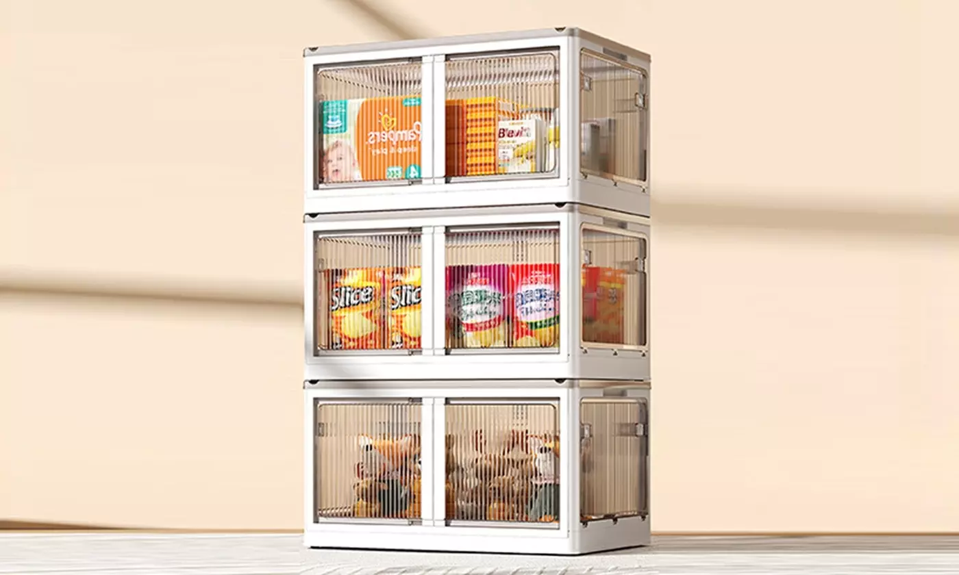 Three-Pack NewHome Stackable Collapsible Storage Bins with Lid