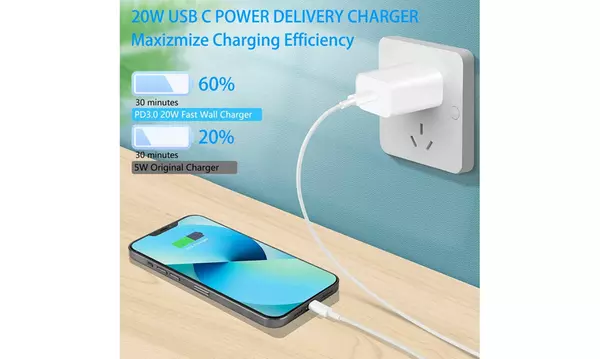 20W Fast Charging Block W/ 6ft USB Type C Cable for Apple iPhone - Second Medium