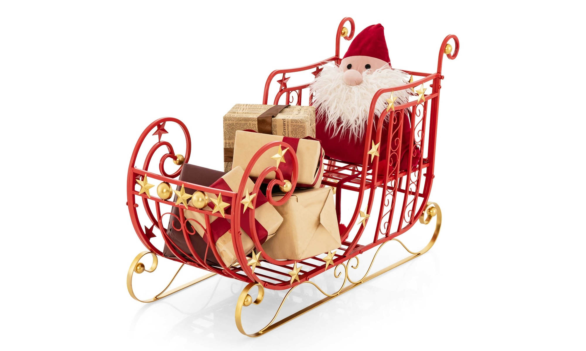Costway Red Santa Sleigh w/ Large Cargo Area Gifts Metal Christmas Holiday Decor