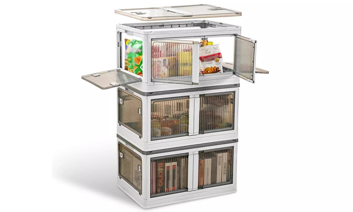 Three-Pack NewHome Stackable Collapsible Storage Bins with Lid