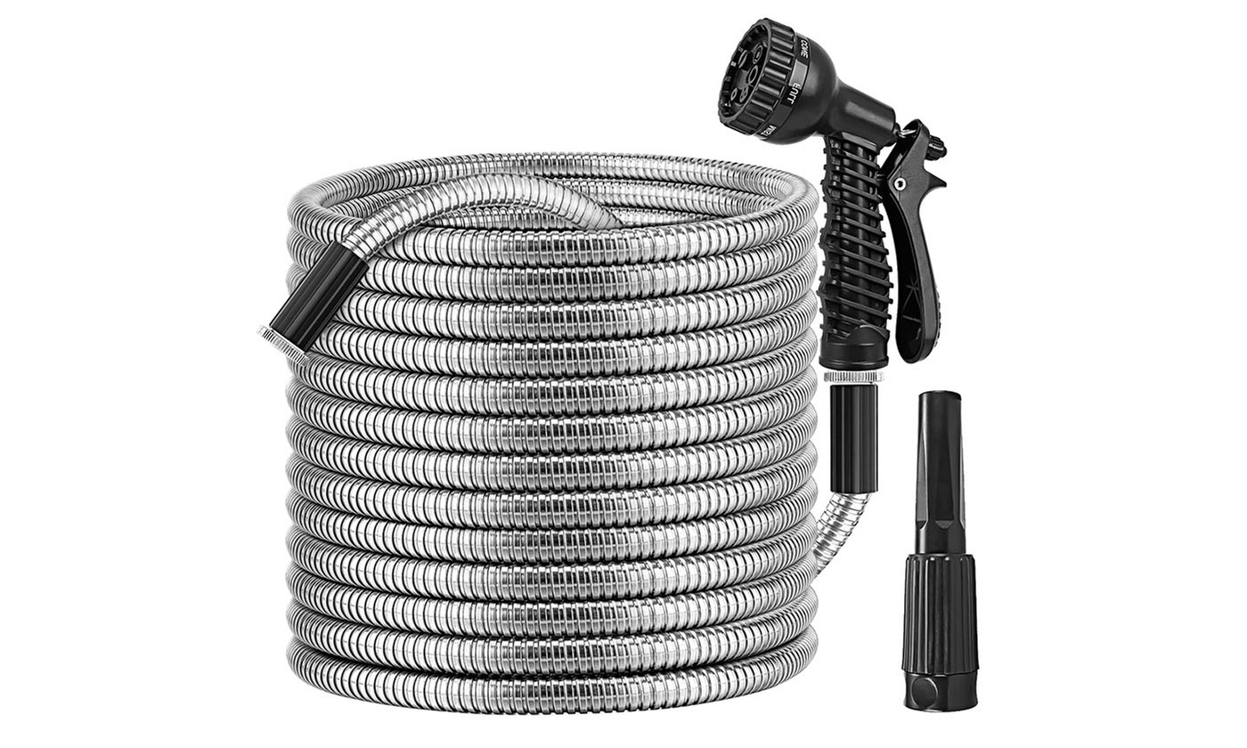 iMounTEK Metal Garden Hose Stainless Steel Water Hose Kit - 25FT/50FT/100FT