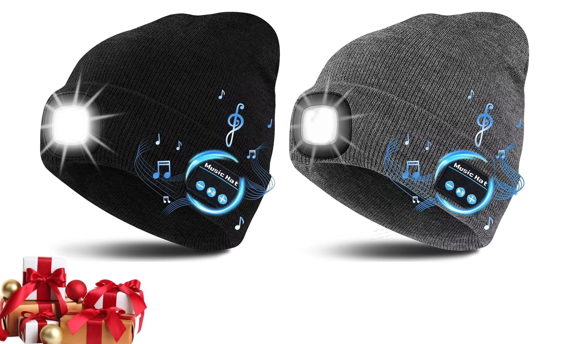 Bluetooth LED Beanie Hats with Light Bluetooth Headlamp Cap Gift for Christmas