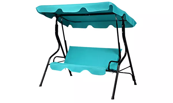 Costway Patio 3 Seats Canopy Swing Glider Hammock Cushioned Backyard Blue - Second Medium