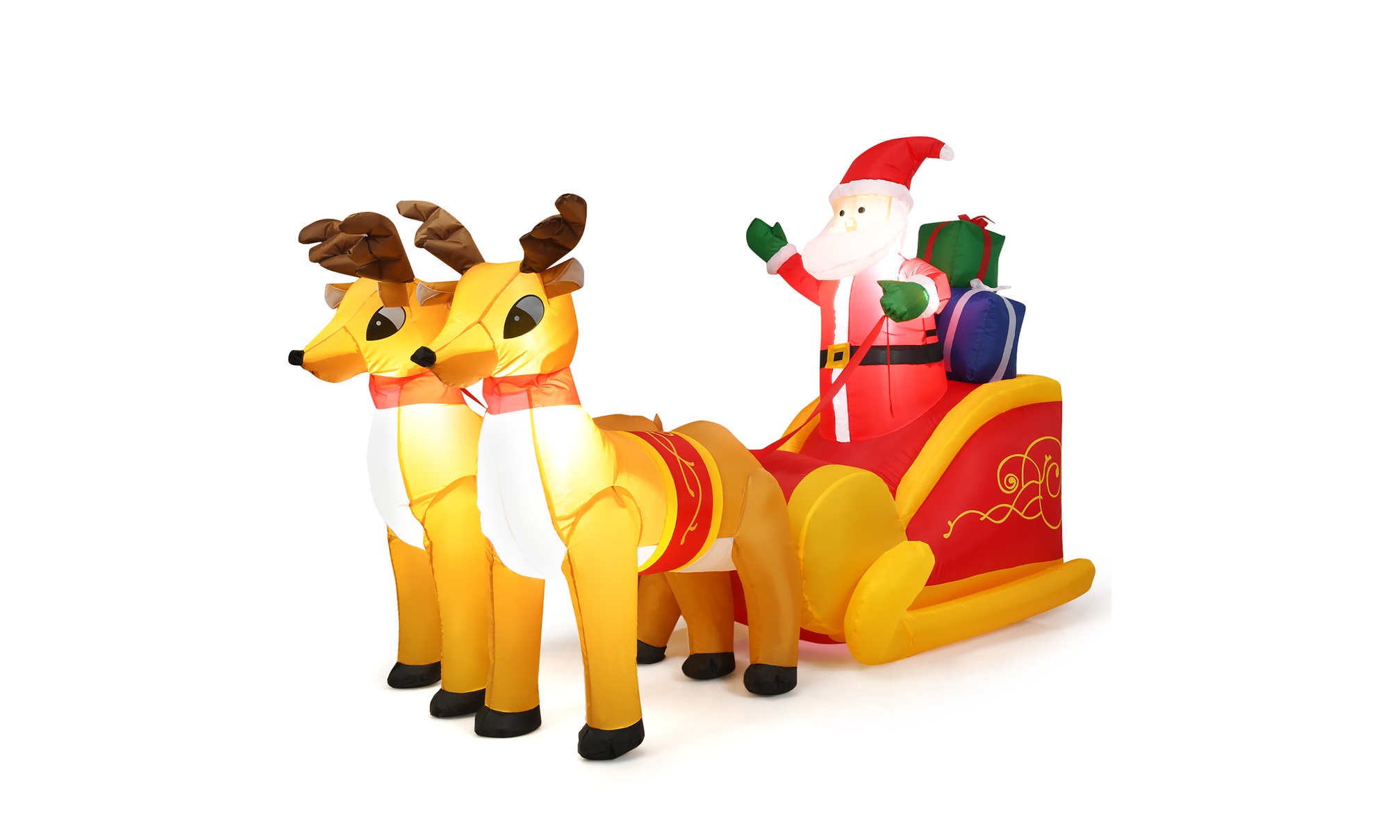 7.5 Ft Inflatable Santa Double Deer w/Sled Christmas Outdoor Decoration