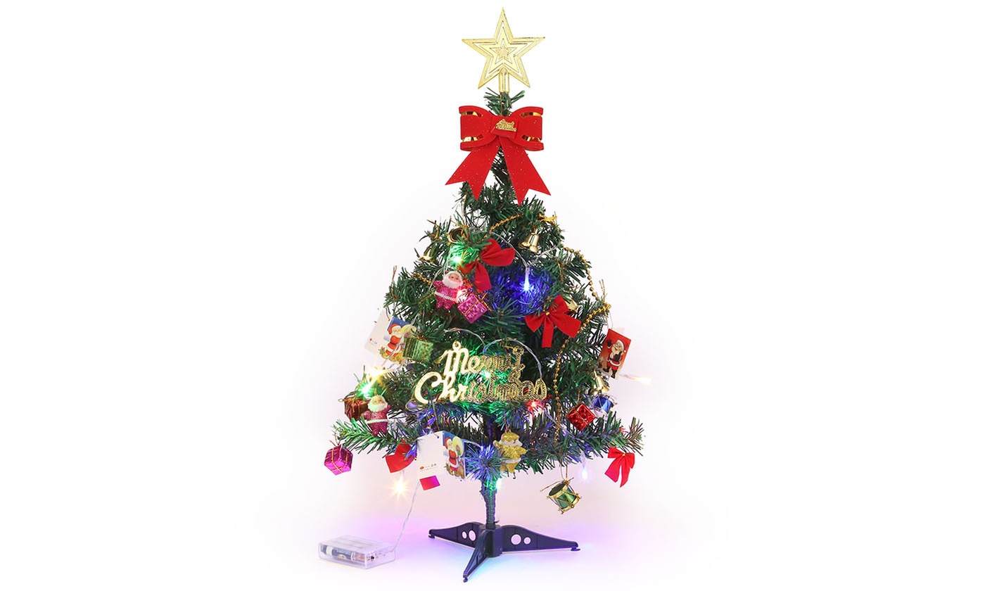 Miniature Tabletop Pine Christmas Tree with Hanging Ornaments