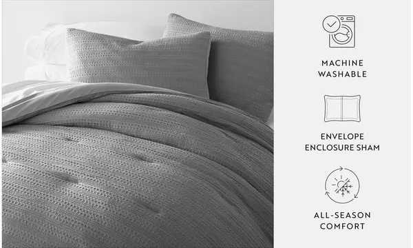 Waffle Textured 3 Piece Comforter Set All Season Ultra Soft Bedding - Second Medium