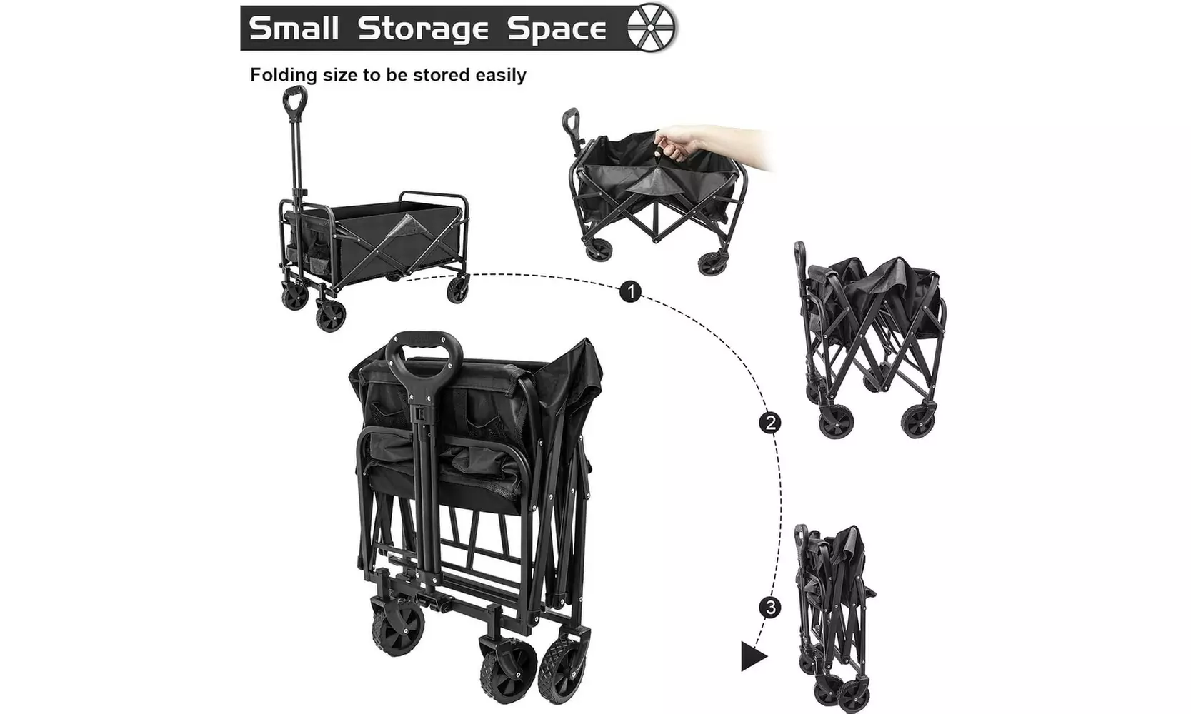 Collapsible Outdoor Foldable Wagon Cart Lightweight in Black, Multi-Purpose Cart - Second Medium