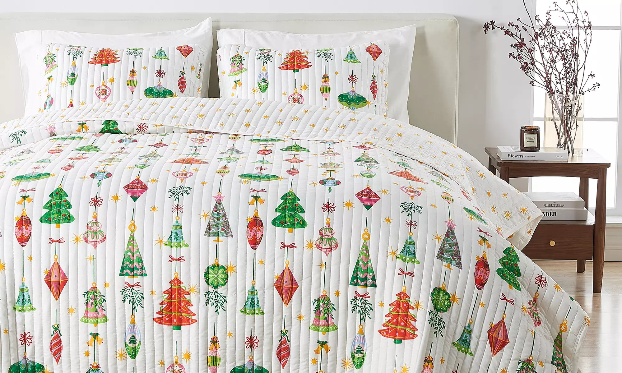 Cheerful Colorful Christmas Quilt Set - Primary Image