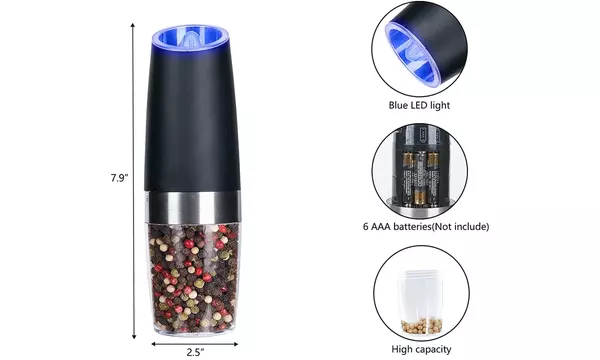 Gravity Electric Pepper Salt Grinder Set Battery Powered with LED Light - Second Medium