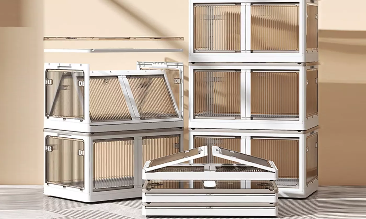 Three-Pack NewHome Stackable Collapsible Storage Bins with Lid