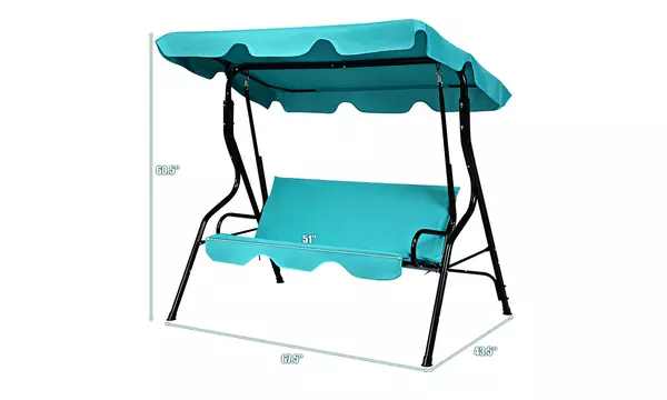 Costway Patio 3 Seats Canopy Swing Glider Hammock Cushioned Backyard Blue - Second Medium