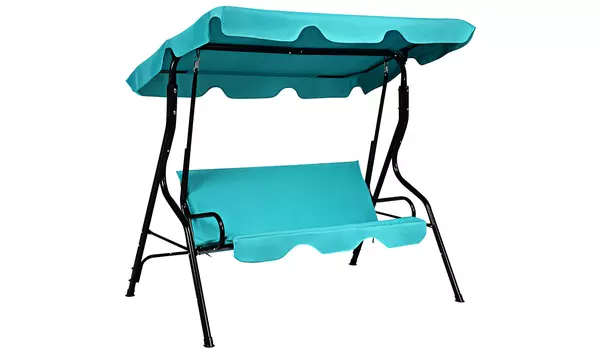 Costway Patio 3 Seats Canopy Swing Glider Hammock Cushioned Backyard Blue - Second Medium