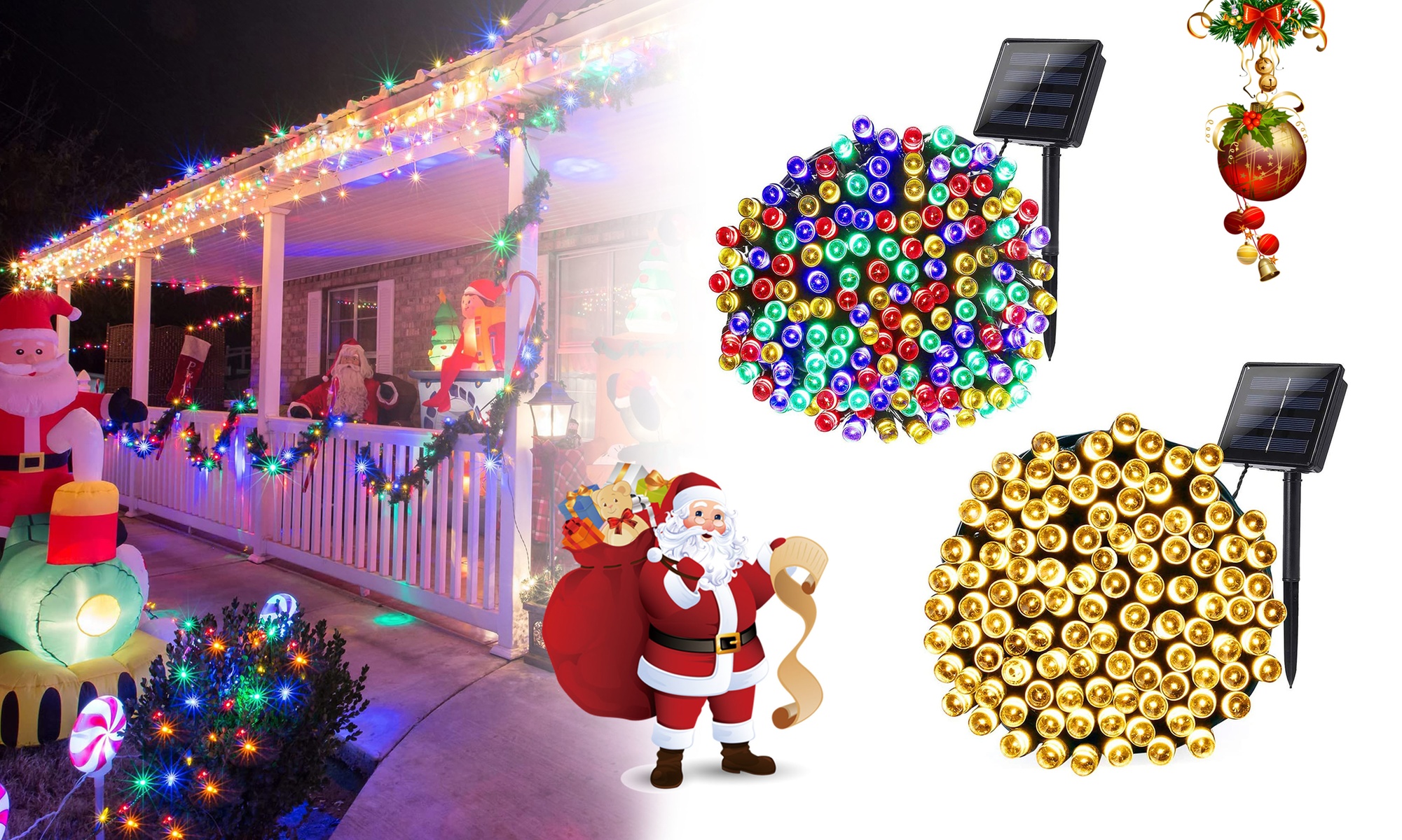 Solar Christmas Lights Outdoor 200LED Solar String Lights Xmas Tree Decorations