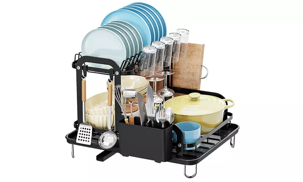 NewHome 2-Tier Dish Drying Rack w/ Drain Board, & Utensil & Cutting Board Holder - Second Medium