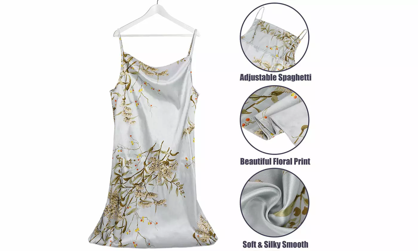 2-Piece Women's Floral Print Satin Lounge Set Robe Dress Collection